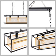 Industrial Black & Gold Linear Mesh Cage Pendant Light, 3 / 5 Light E27