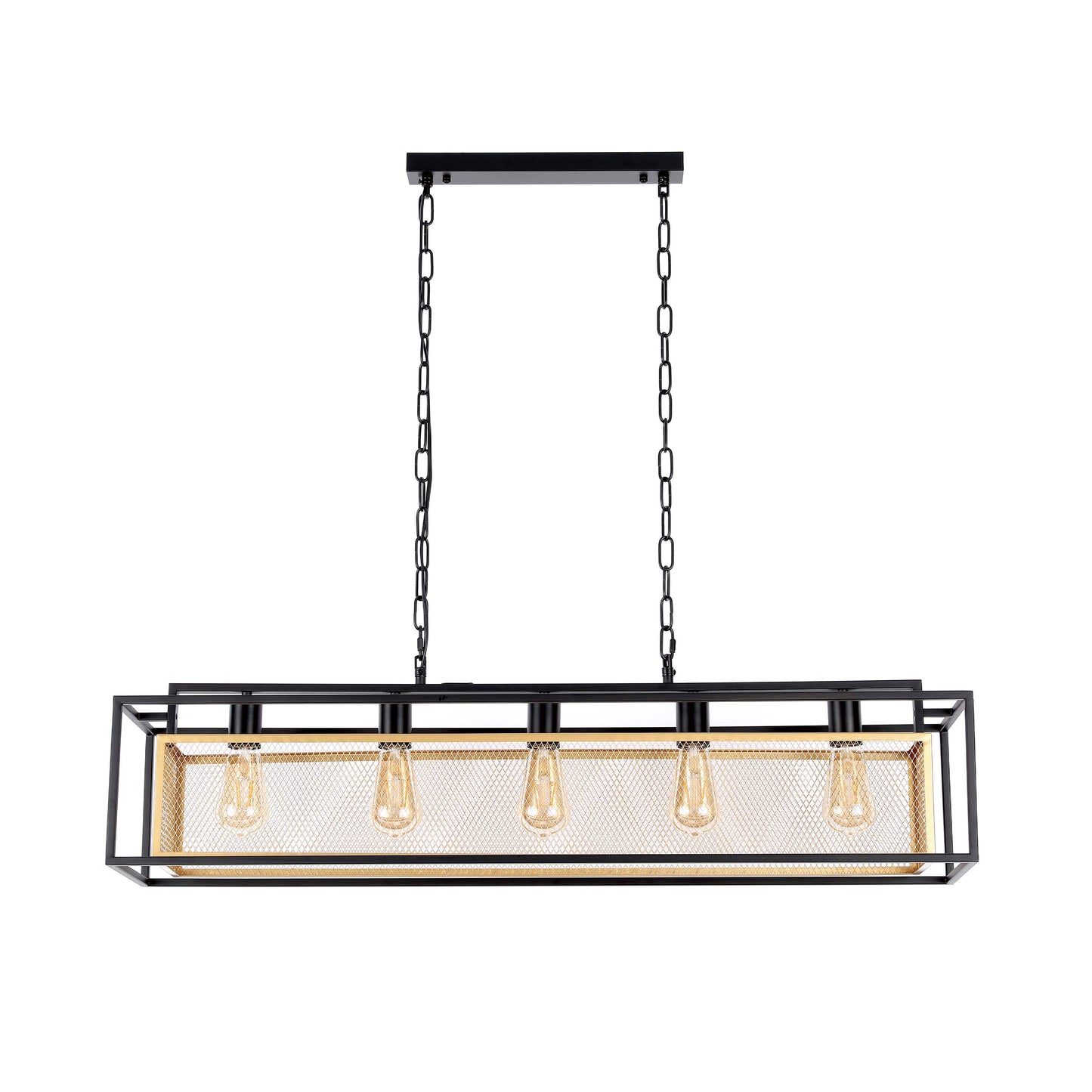 Industrial Black & Gold Linear Mesh Cage Pendant Light, 3 / 5 Light E27
