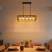 Industrial Black & Gold Linear Mesh Cage Pendant Light, 3 / 5 Light E27