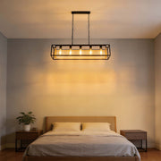 Industrial Black & Gold Linear Mesh Cage Pendant Light, 3 / 5 Light E27