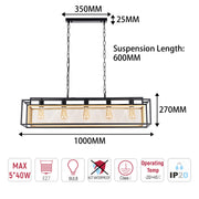 Industrial Black & Gold Linear Mesh Cage Pendant Light, 3 / 5 Light E27