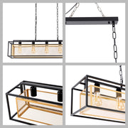 Industrial Black & Gold Linear Mesh Cage Pendant Light, 3 / 5 Light E27