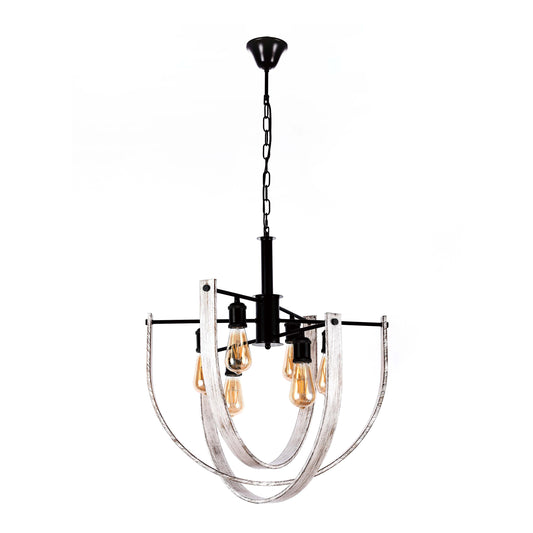 Rustic 6-Light Orb Pendant Light, Black & Distressed White, E27