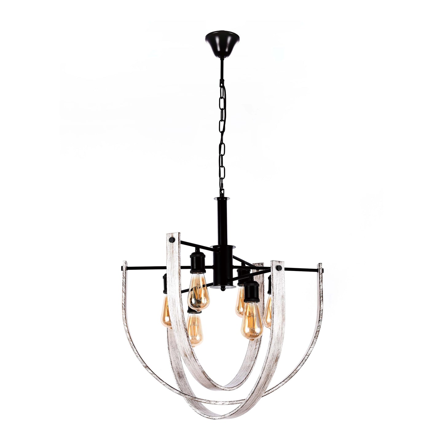 Rustic 6-Light Orb Pendant Light, Black & Distressed White, E27