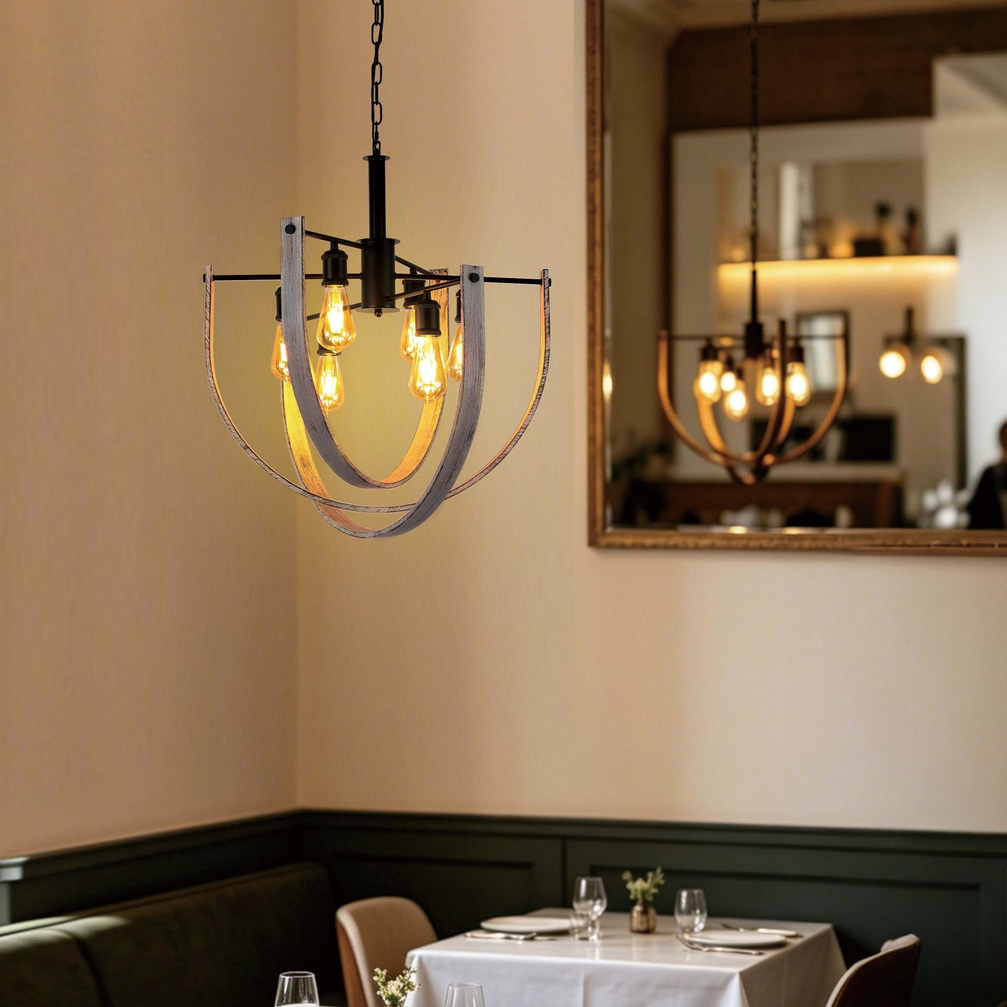 Rustic 6-Light Orb Pendant Light, Black & Distressed White, E27