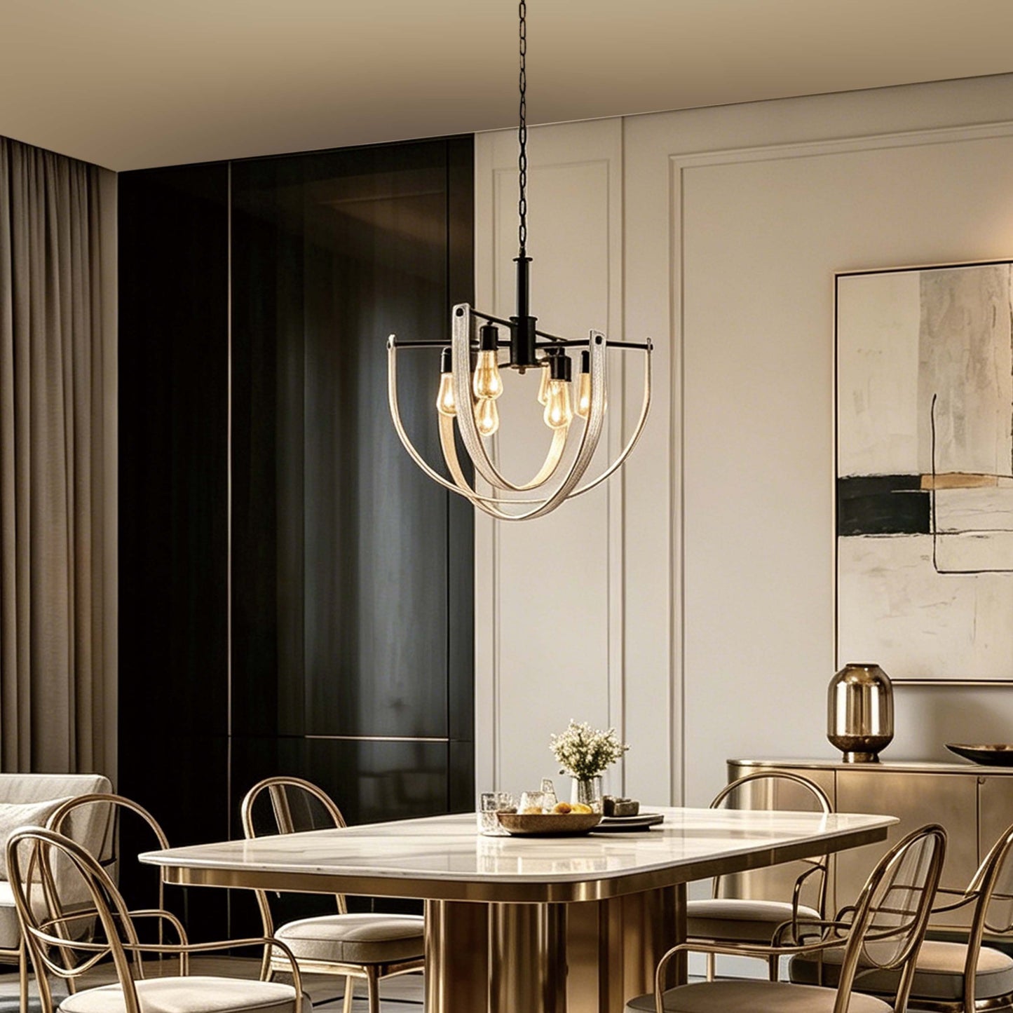 Rustic 6-Light Orb Pendant Light, Black & Distressed White, E27