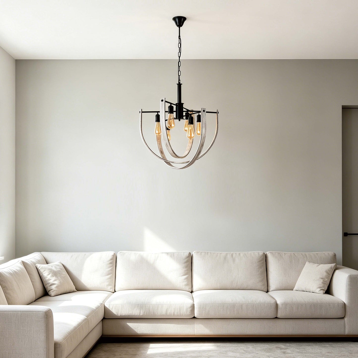 Rustic 6-Light Orb Pendant Light, Black & Distressed White, E27