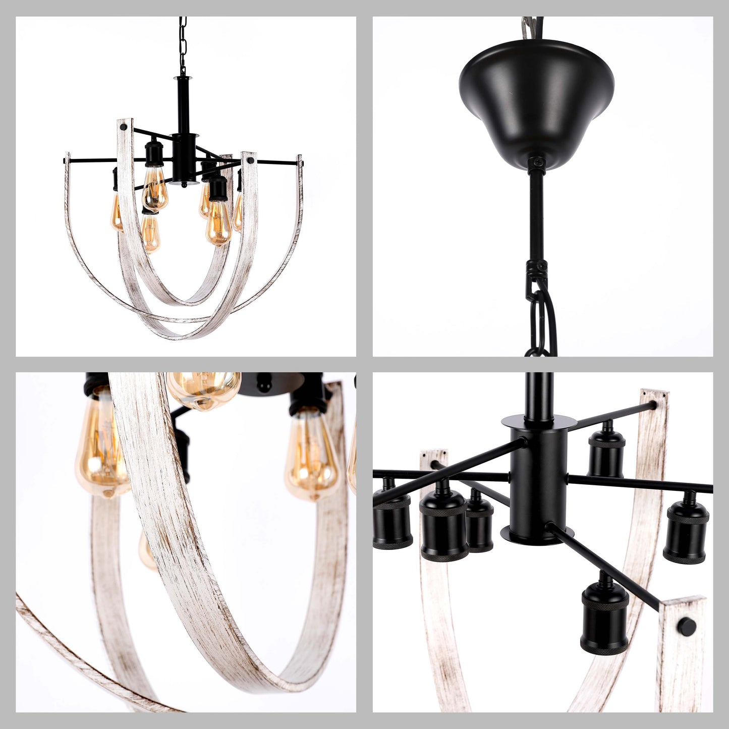 Rustic 6-Light Orb Pendant Light, Black & Distressed White, E27