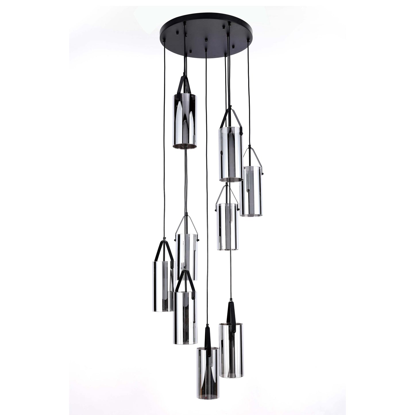 Modern 9-Light Smoky Glass Cluster Pendant Light, Black E27