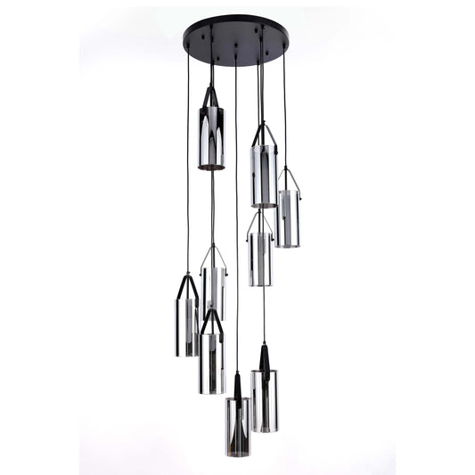 Modern 9-Light Smoky Glass Cluster Pendant Light, Black E27