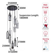 Modern 9-Light Smoky Glass Cluster Pendant Light, Black E27