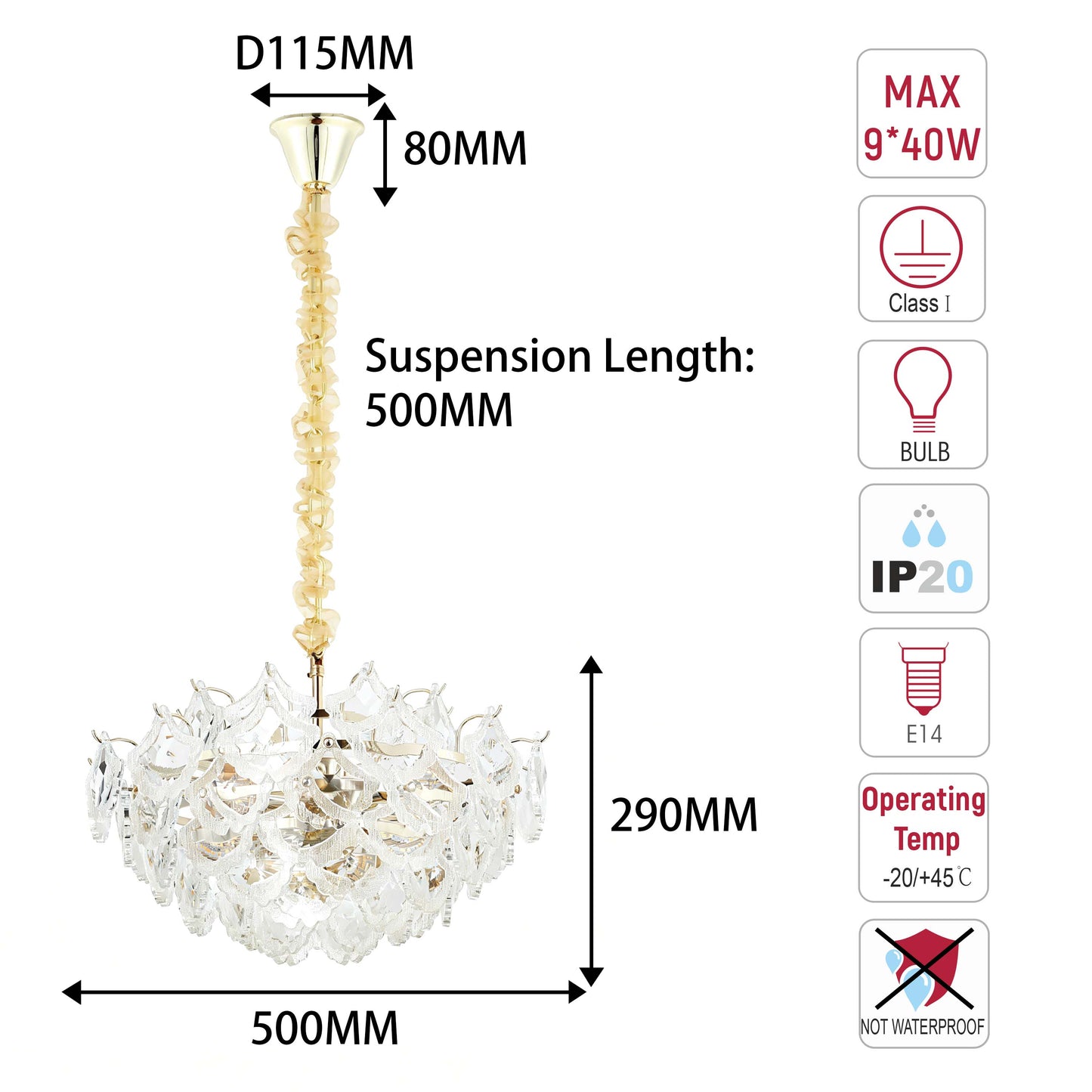 Luxury Gold Crystal Chandelier Collection M2123, 9 to 45 Light E14