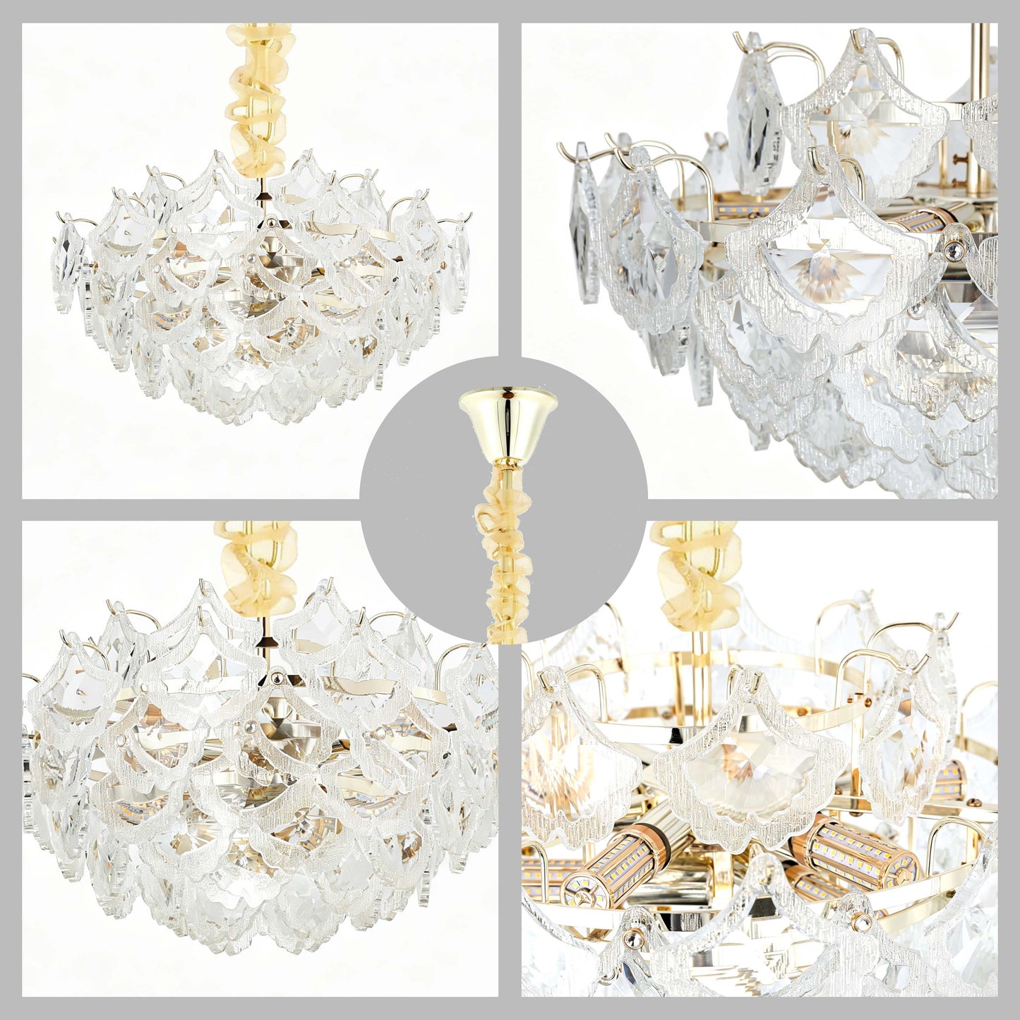 Luxury Gold Crystal Chandelier Collection M2123, 9 to 45 Light E14