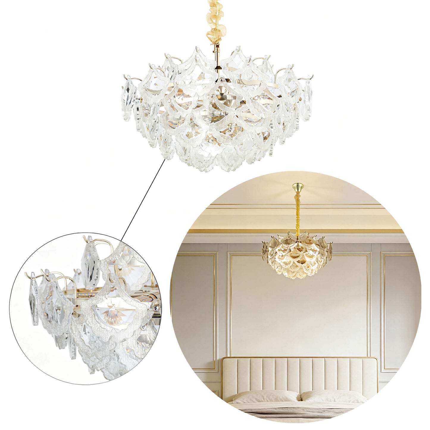 Luxury Gold Crystal Chandelier Collection M2123, 9 to 45 Light E14