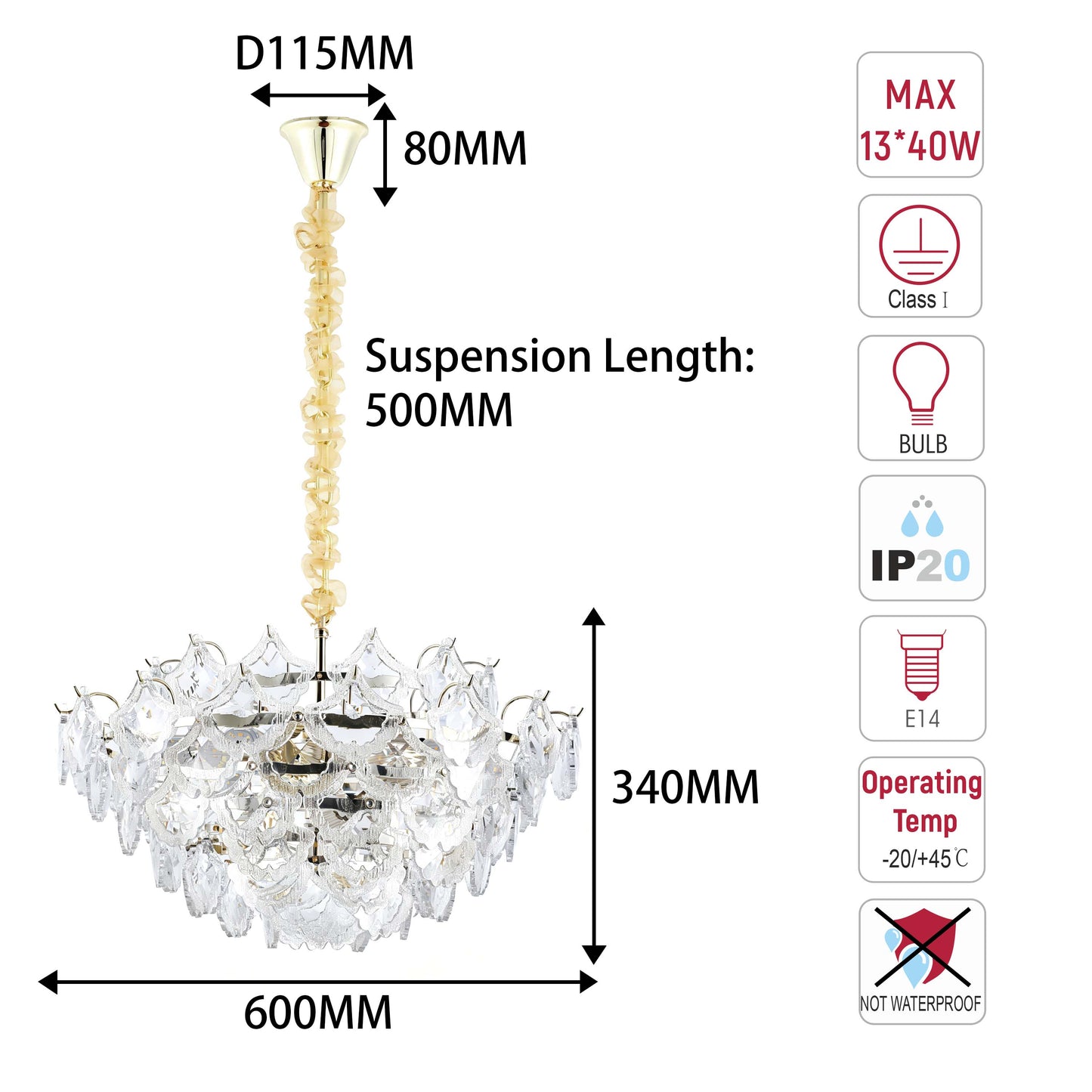 Luxury Gold Crystal Chandelier Collection M2123, 9 to 45 Light E14