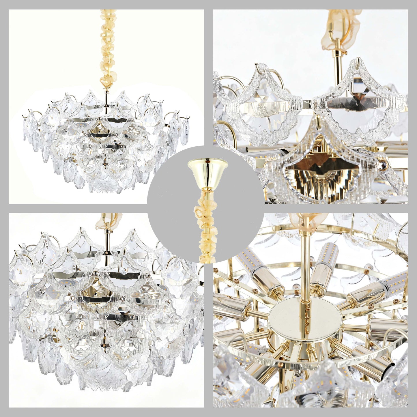 Luxury Gold Crystal Chandelier Collection M2123, 9 to 45 Light E14