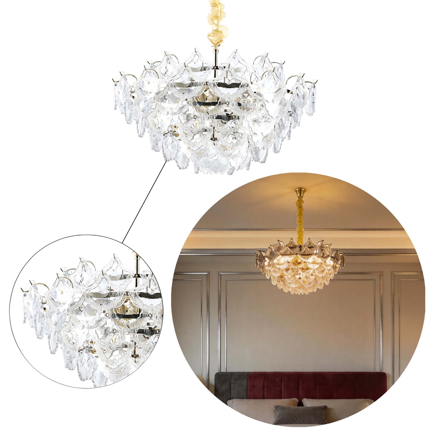 Luxury Gold Crystal Chandelier Collection M2123, 9 to 45 Light E14