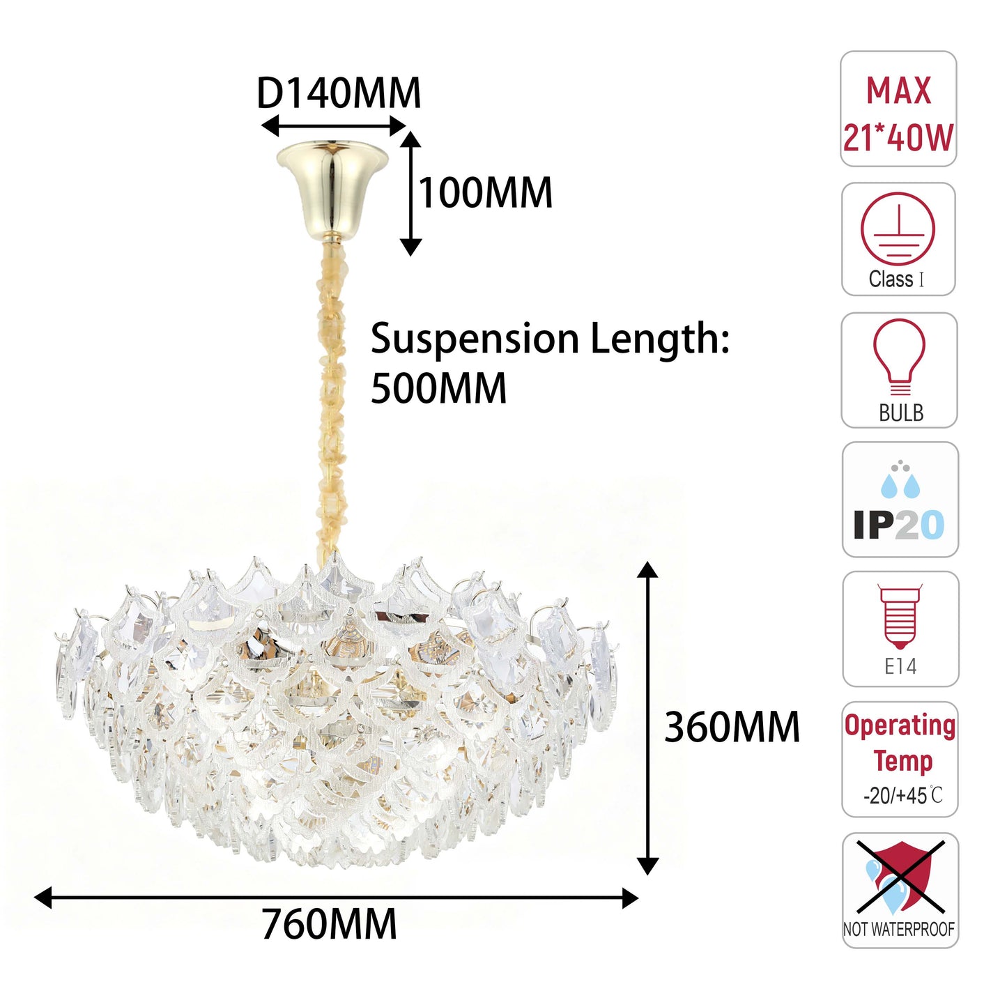 Luxury Gold Crystal Chandelier Collection M2123, 9 to 45 Light E14