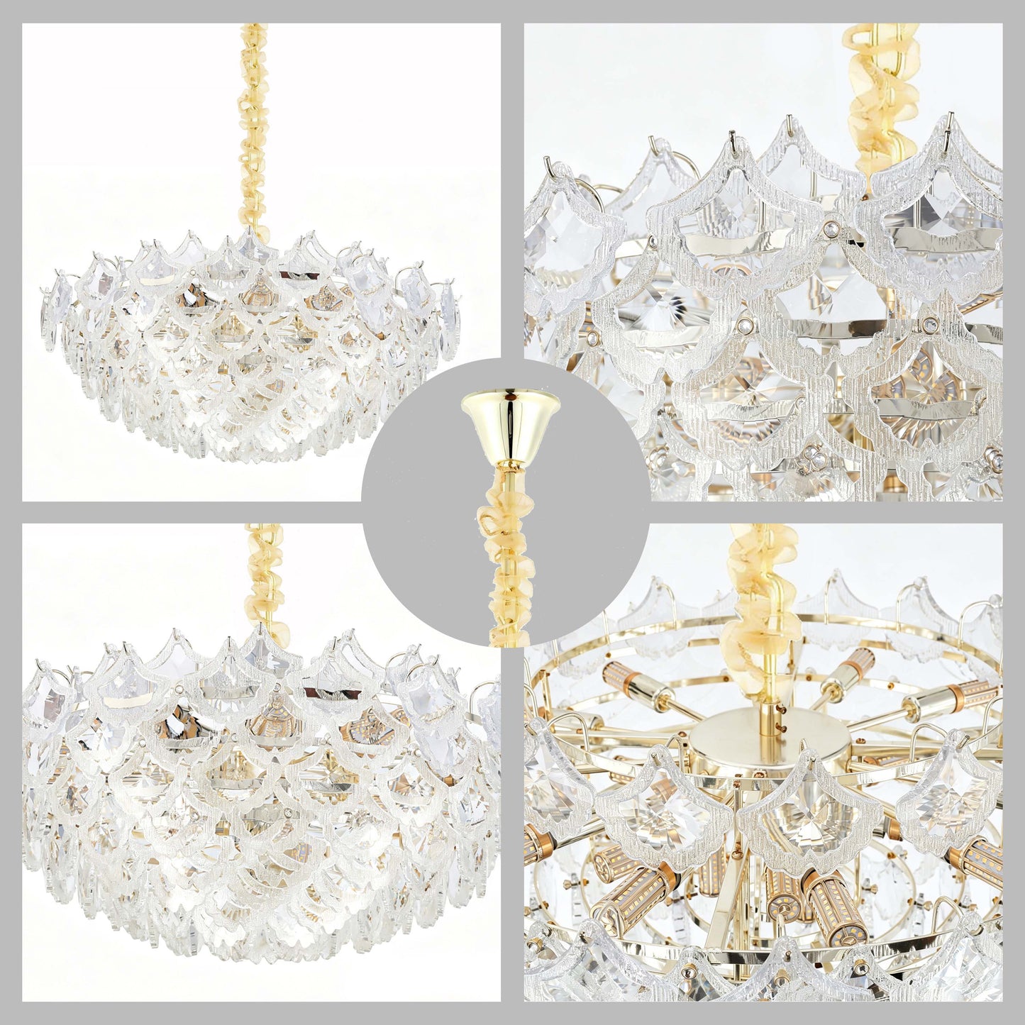 Luxury Gold Crystal Chandelier Collection M2123, 9 to 45 Light E14