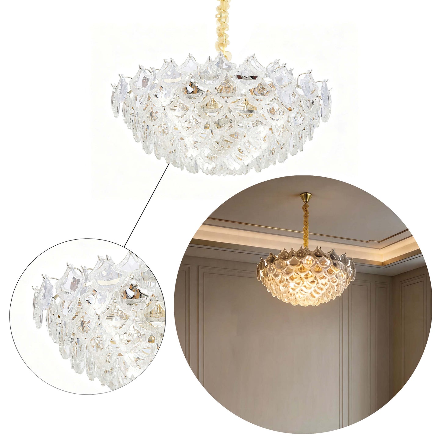 Luxury Gold Crystal Chandelier Collection M2123, 9 to 45 Light E14