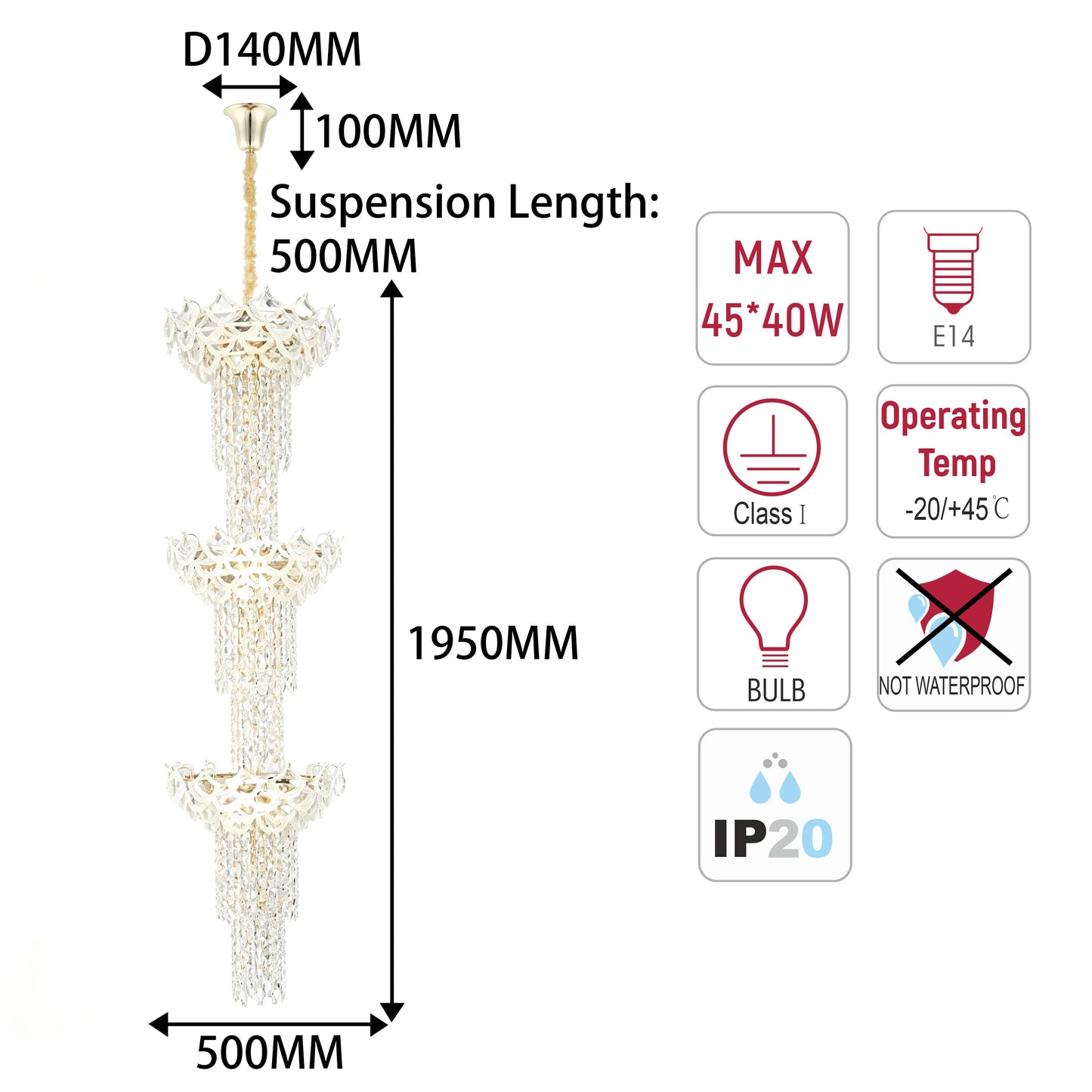 Luxury Gold Crystal Chandelier Collection M2123, 9 to 45 Light E14