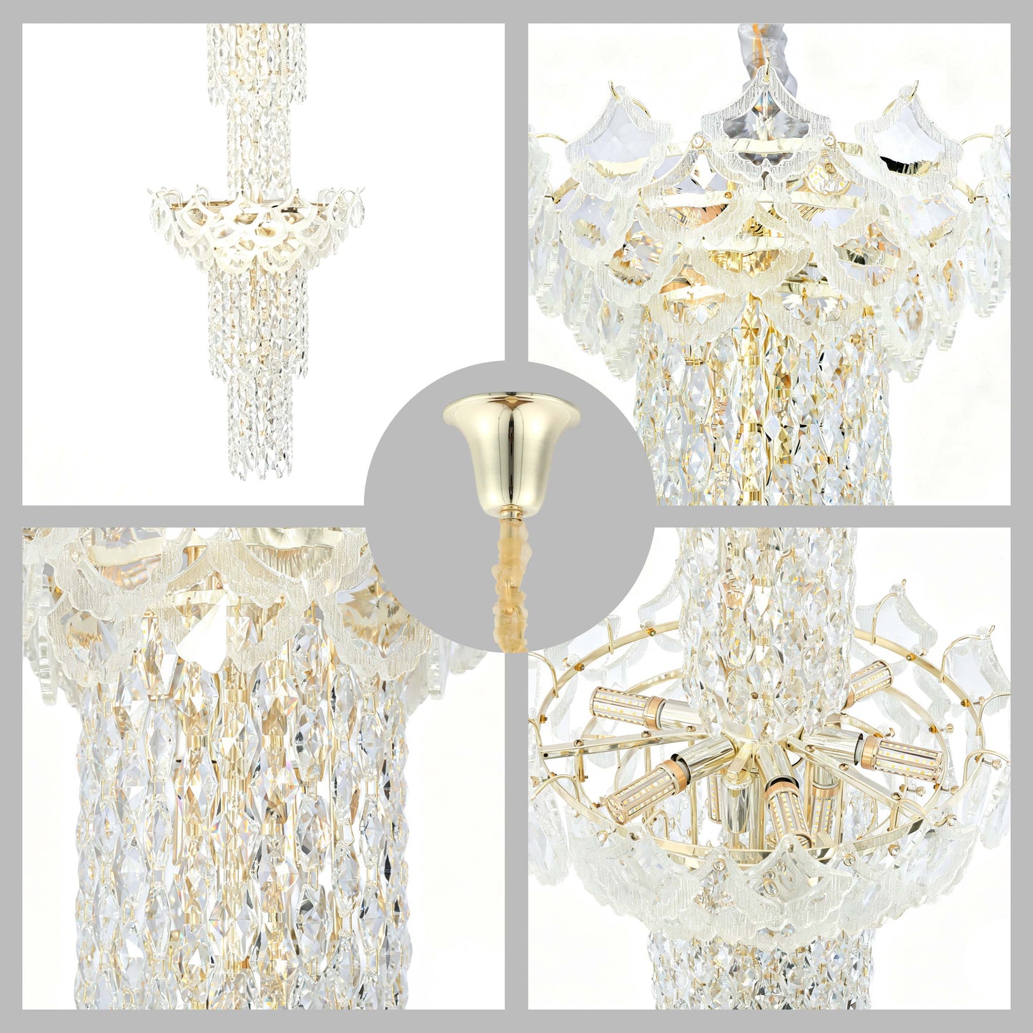 Luxury Gold Crystal Chandelier Collection M2123, 9 to 45 Light E14