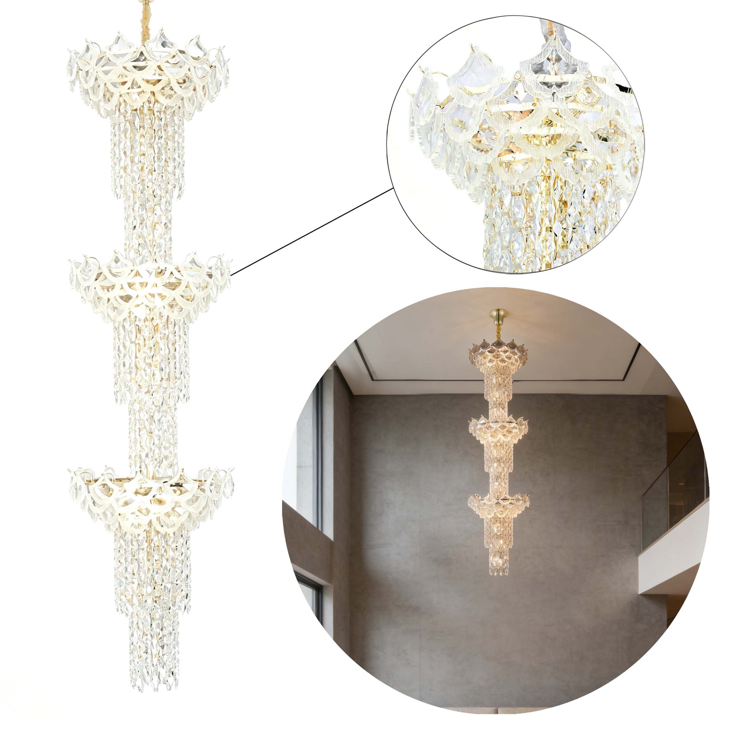 Luxury Gold Crystal Chandelier Collection M2123, 9 to 45 Light E14