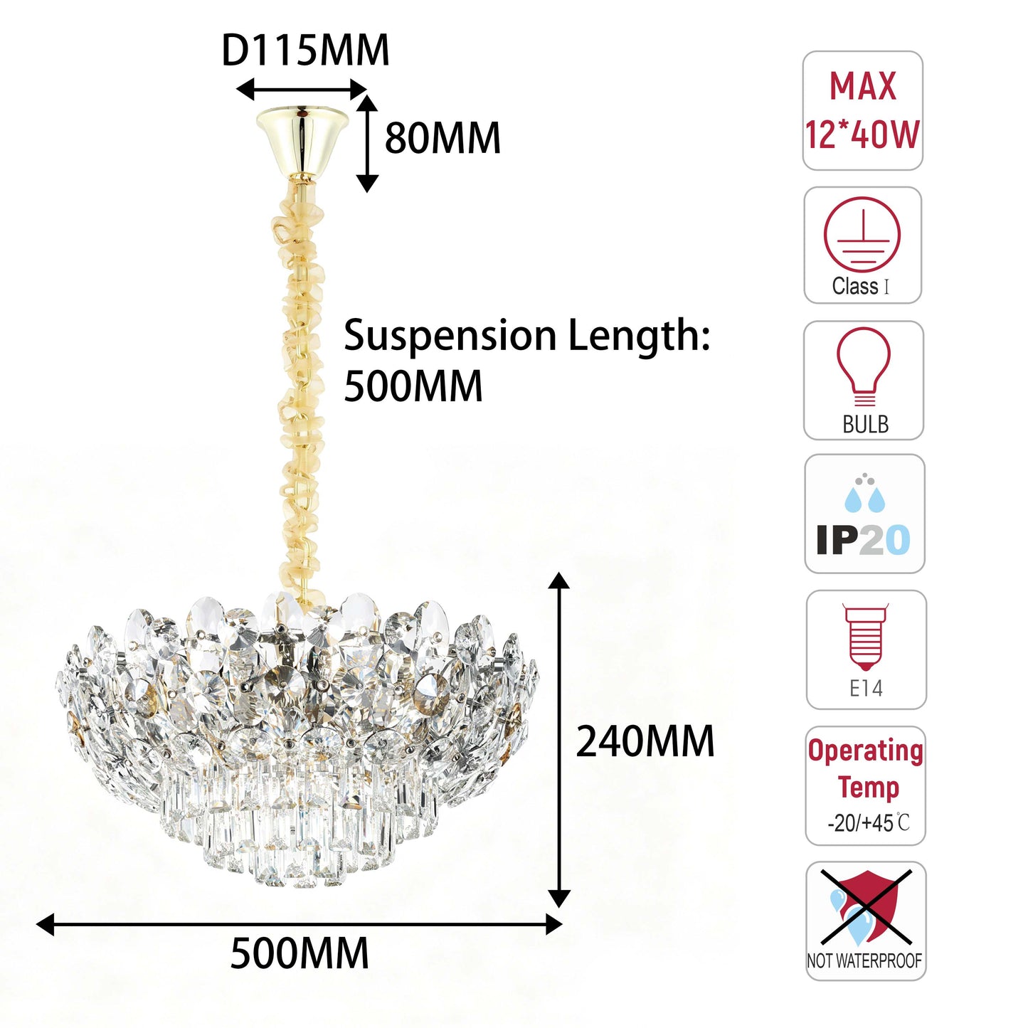 Luxury Gold & Crystal Empire Chandelier Collection M2158, 12 to 42 Light E14