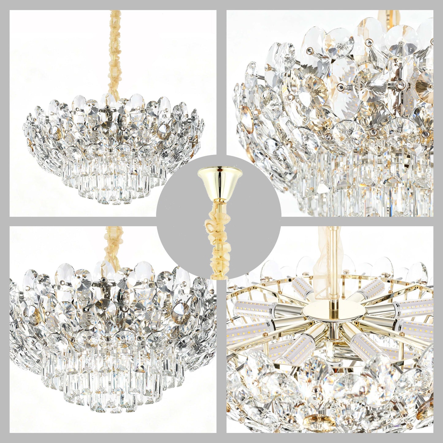 Luxury Gold & Crystal Empire Chandelier Collection M2158, 12 to 42 Light E14