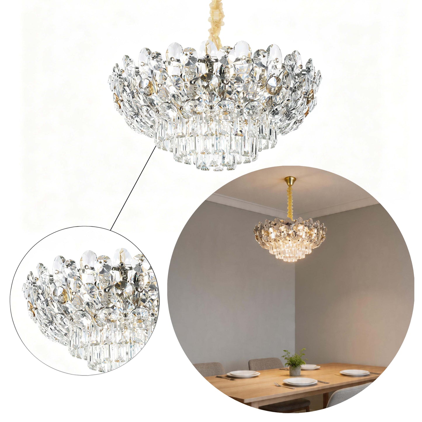 Luxury Gold & Crystal Empire Chandelier Collection M2158, 12 to 42 Light E14