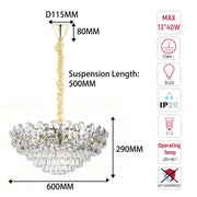 Luxury Gold & Crystal Empire Chandelier Collection M2158, 12 to 42 Light E14