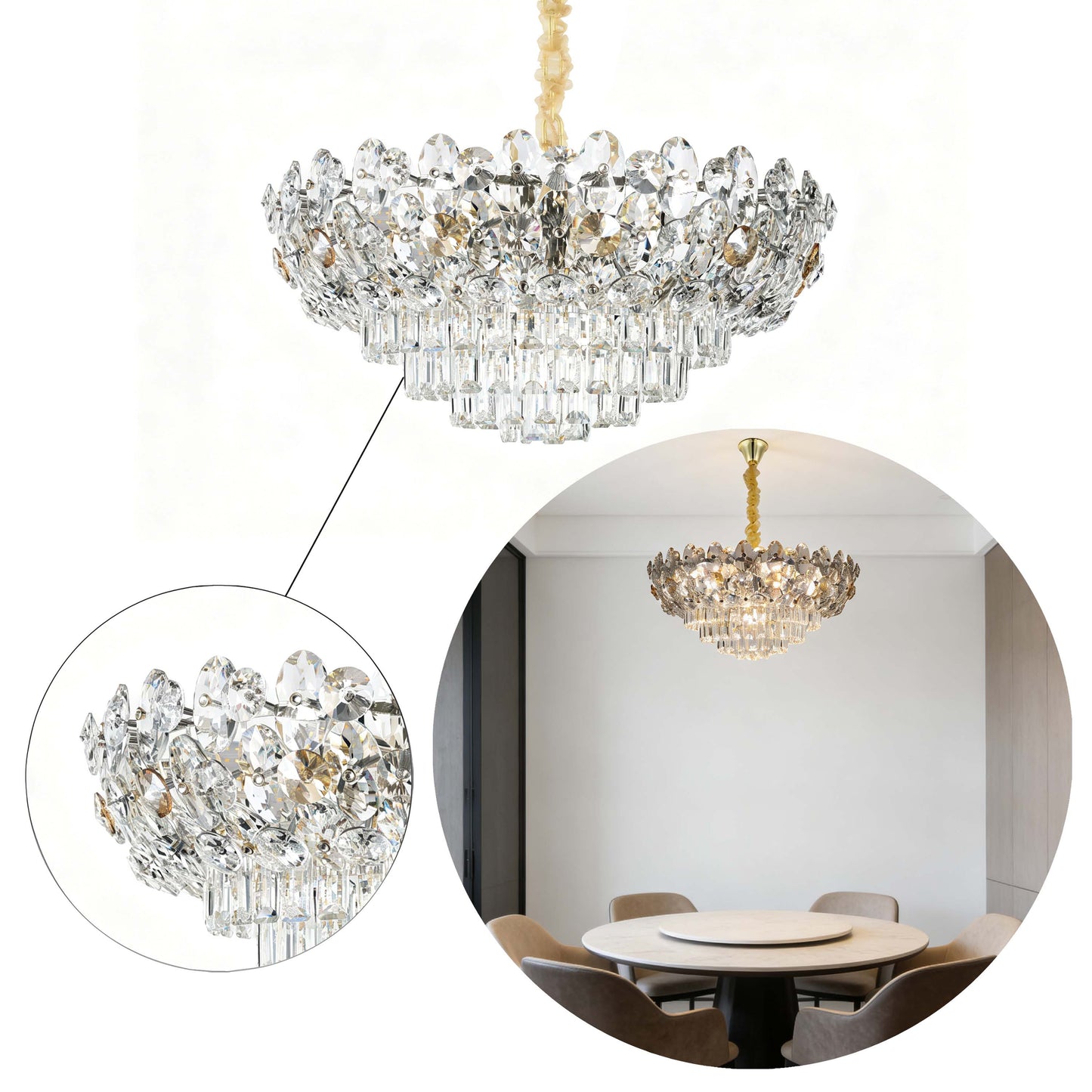 Luxury Gold & Crystal Empire Chandelier Collection M2158, 12 to 42 Light E14