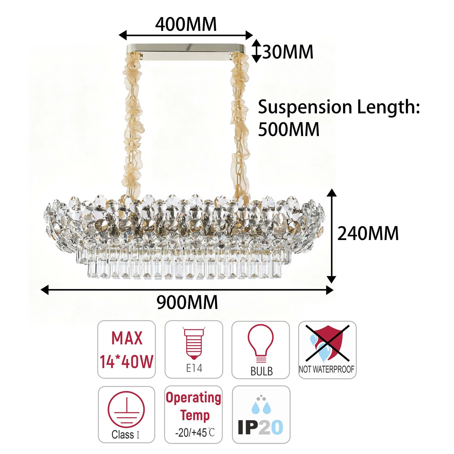 Luxury Gold & Crystal Empire Chandelier Collection M2158, 12 to 42 Light E14