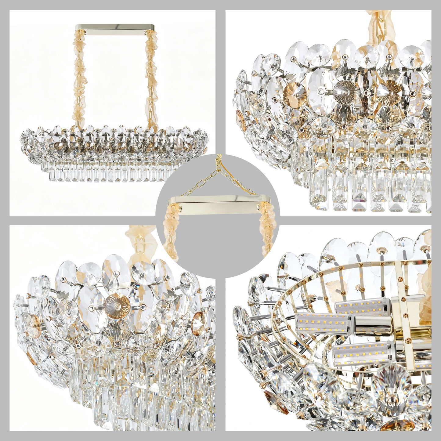 Luxury Gold & Crystal Empire Chandelier Collection M2158, 12 to 42 Light E14