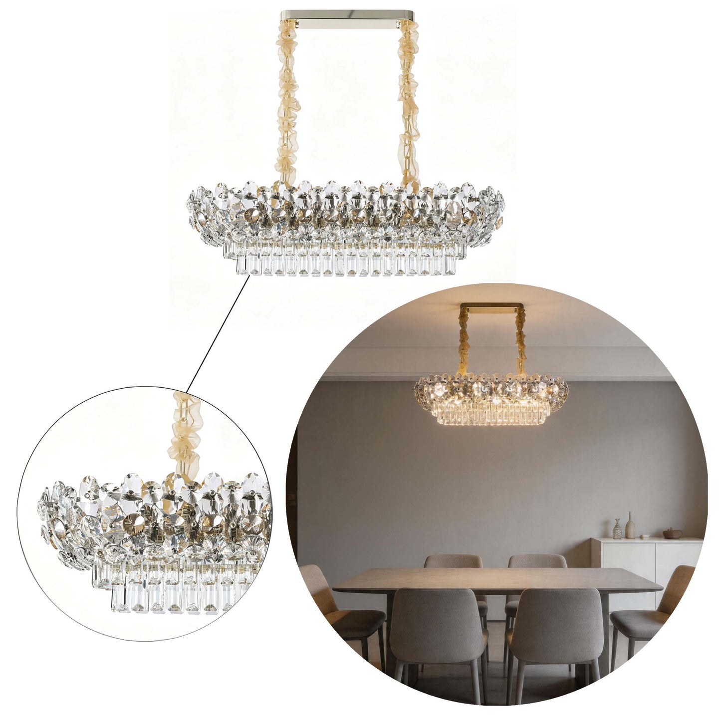 Luxury Gold & Crystal Empire Chandelier Collection M2158, 12 to 42 Light E14