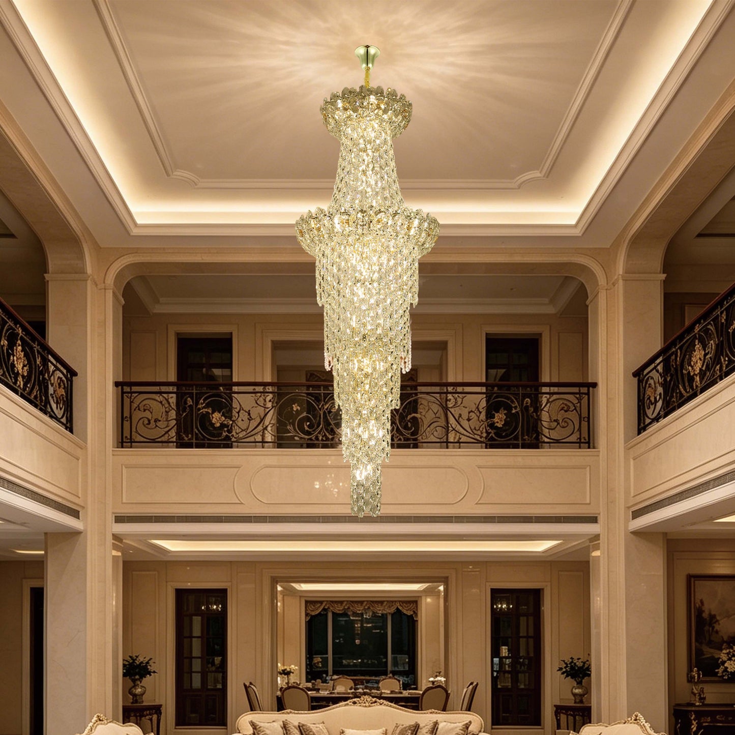 Luxury Gold & Crystal Empire Chandelier Collection M2158, 12 to 42 Light E14