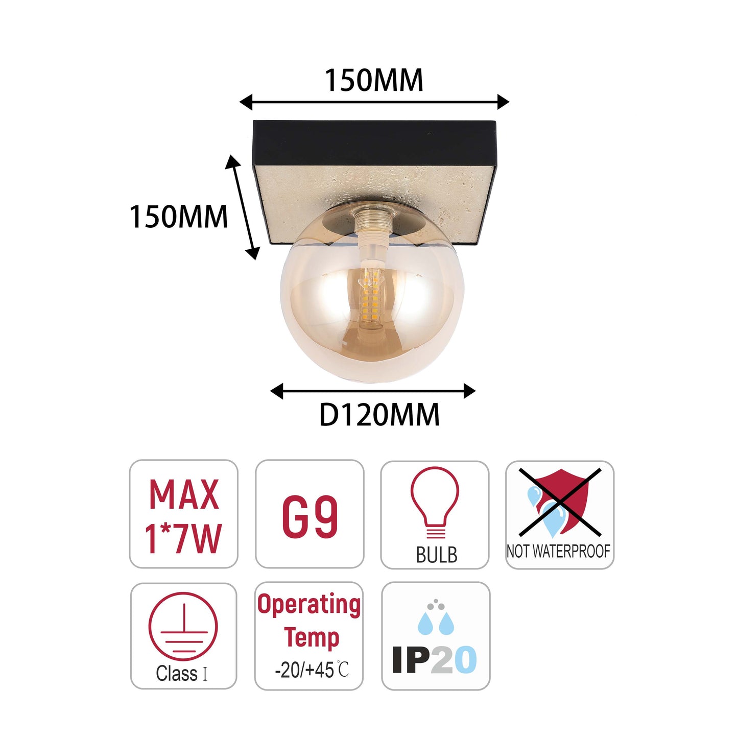 Modern G9 Glass Globe Ceiling Light, Amber Shade