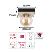 Modern G9 Glass Globe Ceiling Light, Amber Shade