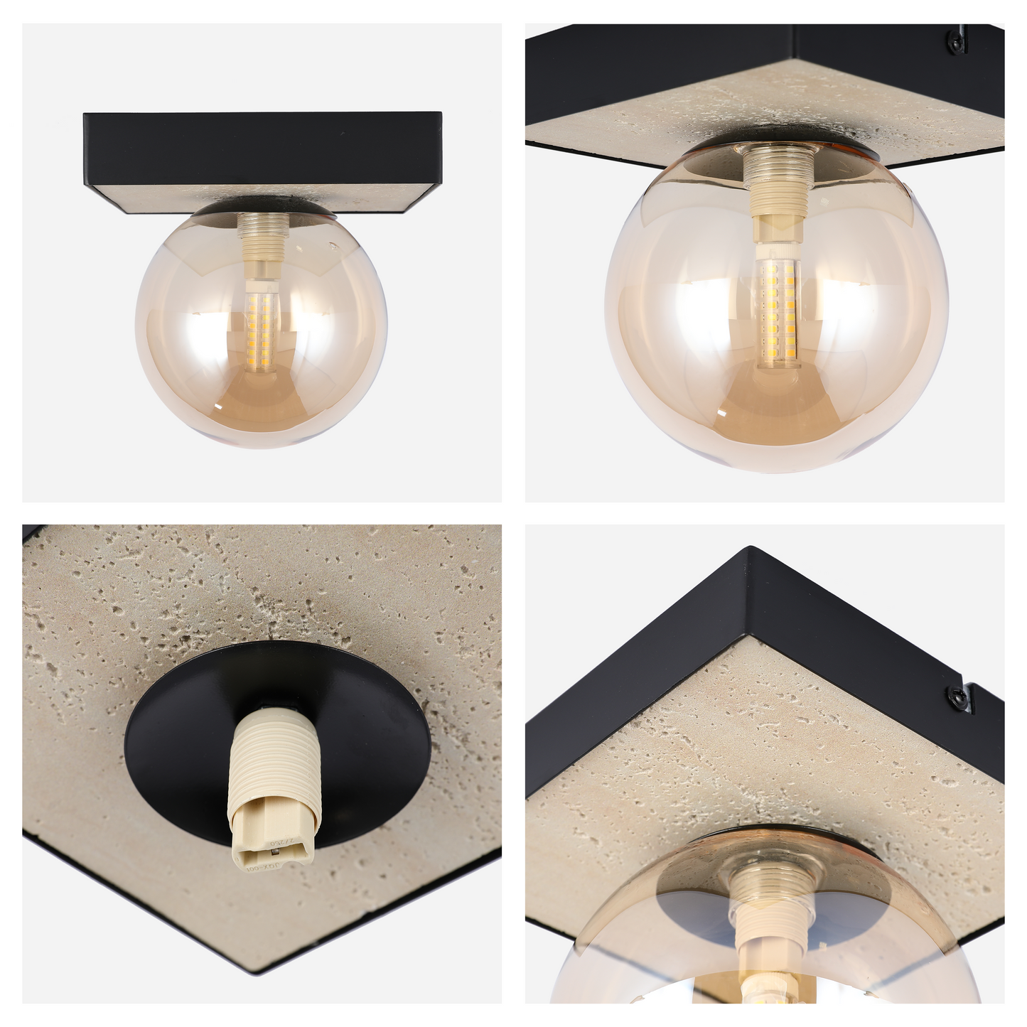 Modern G9 Glass Globe Ceiling Light, Amber Shade