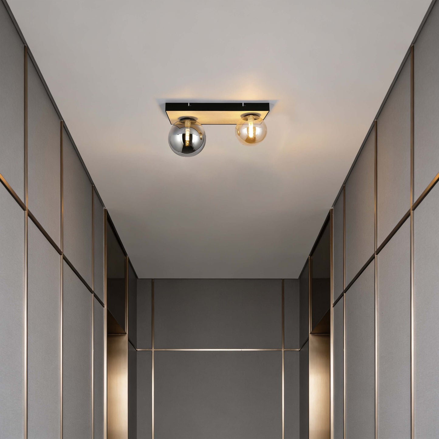 Modern G9 Glass Globe Ceiling Light, Amber Shade