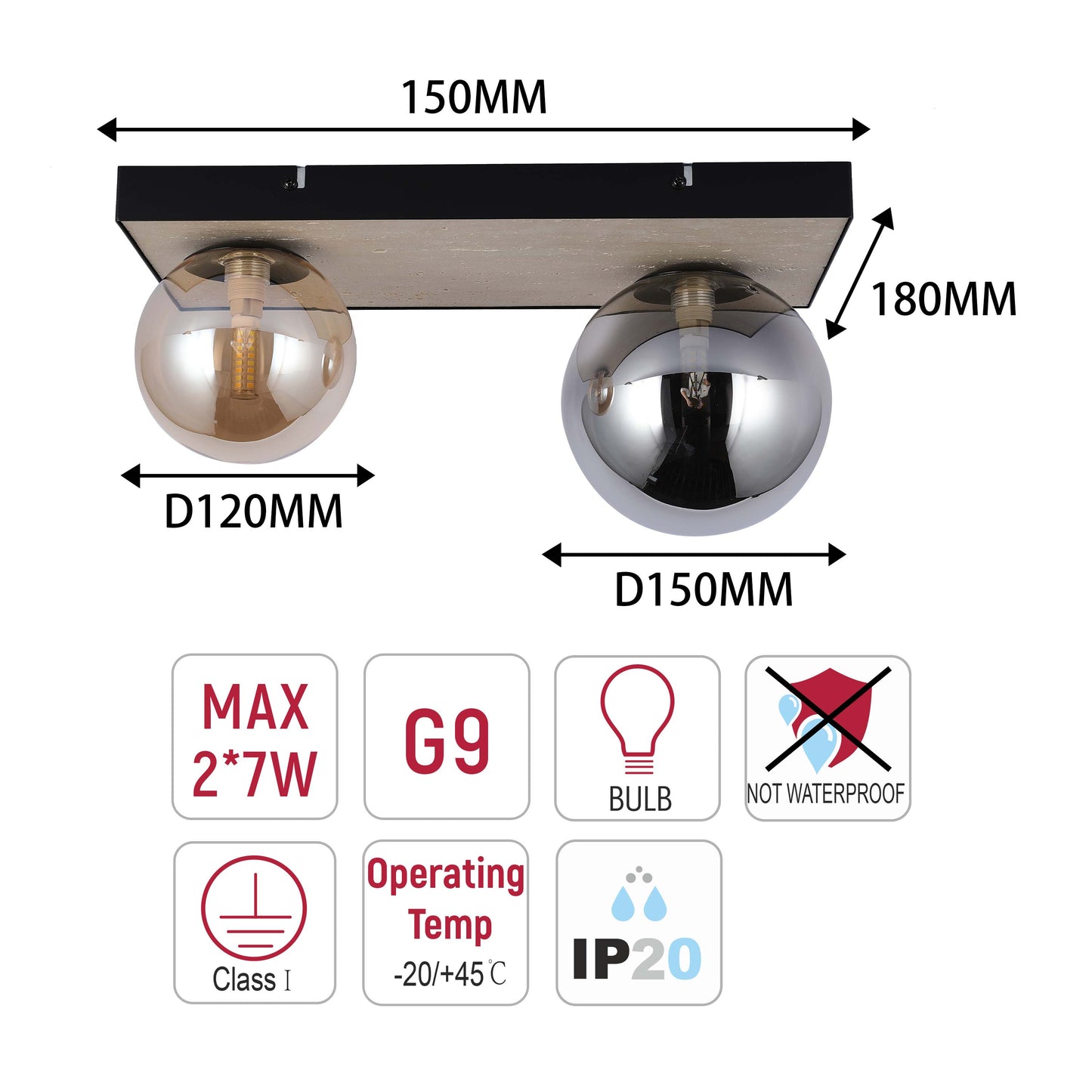 Modern G9 Glass Globe Ceiling Light, Amber Shade