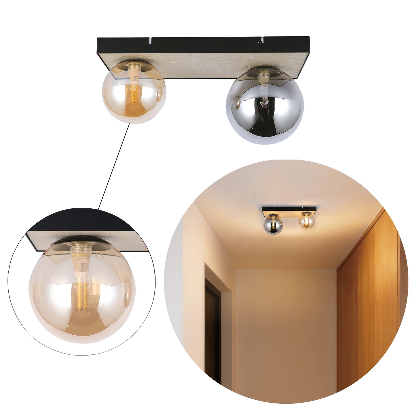 Modern G9 Glass Globe Ceiling Light, Amber Shade