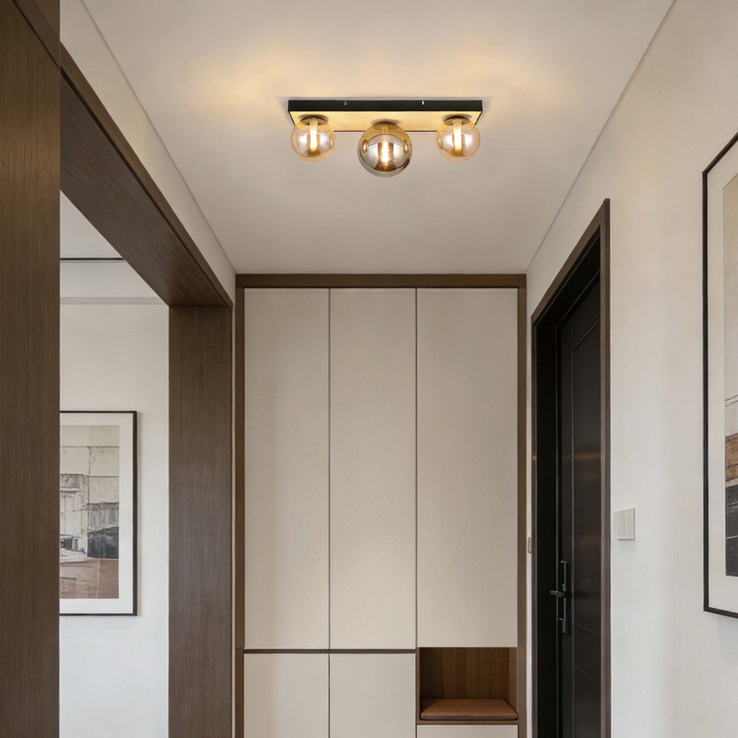 Modern G9 Glass Globe Ceiling Light, Amber Shade