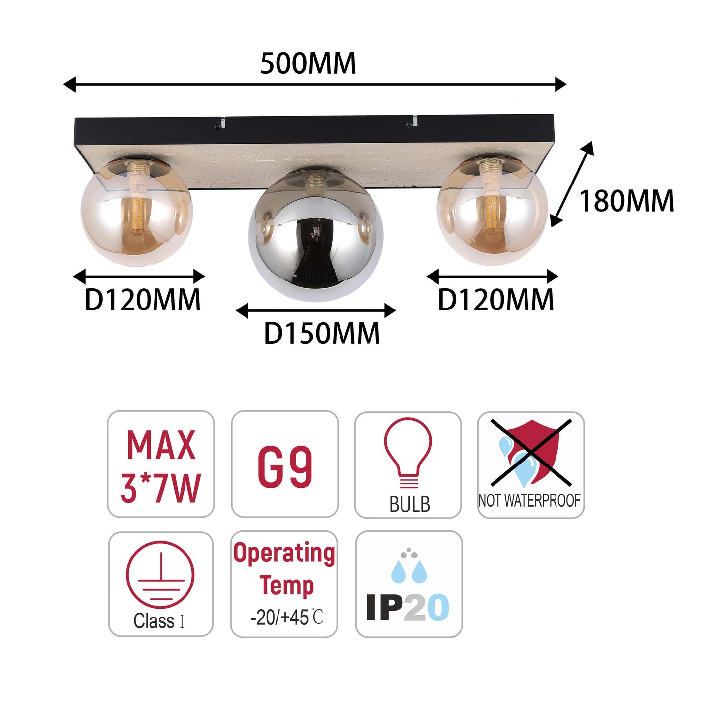 Modern G9 Glass Globe Ceiling Light, Amber Shade