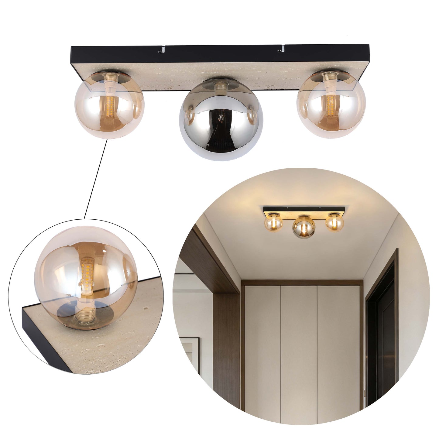 Modern G9 Glass Globe Ceiling Light, Amber Shade