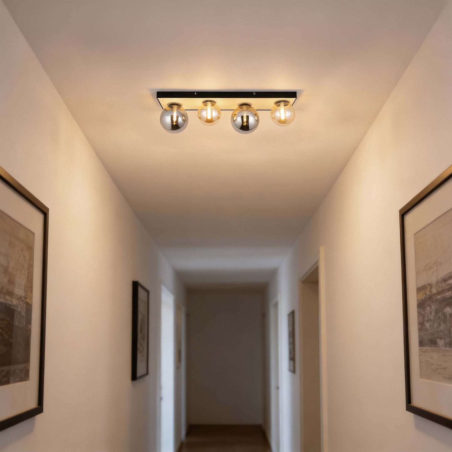 Modern G9 Glass Globe Ceiling Light, Amber Shade