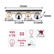Modern G9 Glass Globe Ceiling Light, Amber Shade