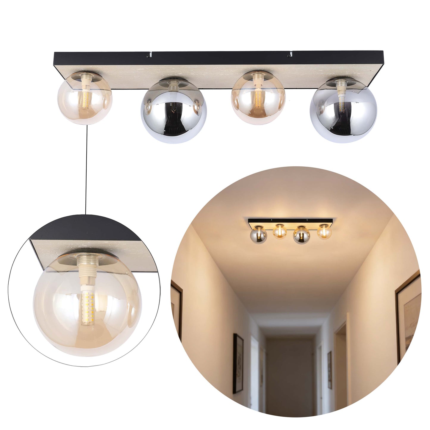 Modern G9 Glass Globe Ceiling Light, Amber Shade