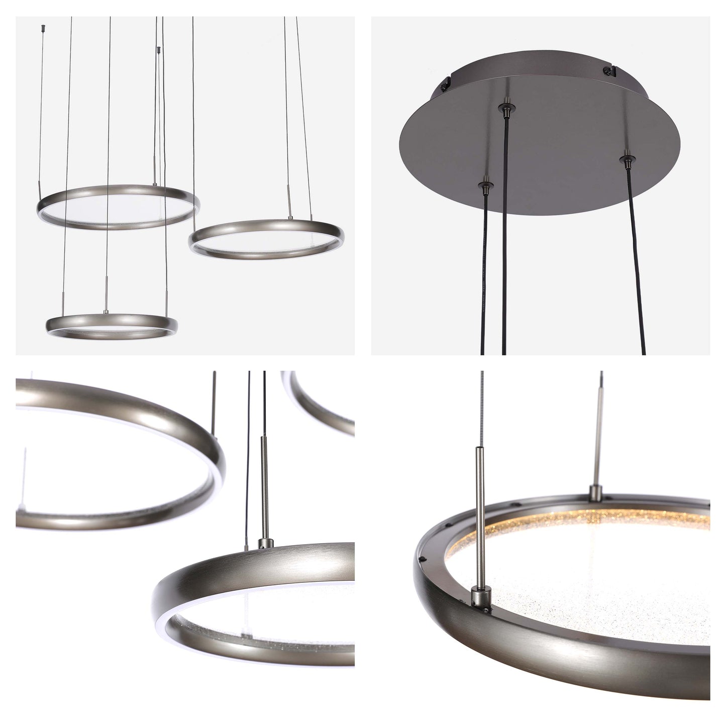 Modern 3-Ring Black LED Pendant Light, 80W 3CCT with Remote
