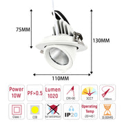 Adjustable LED Recessed Scoop Downlight, White, 3CCT Selectable 10W / 30W